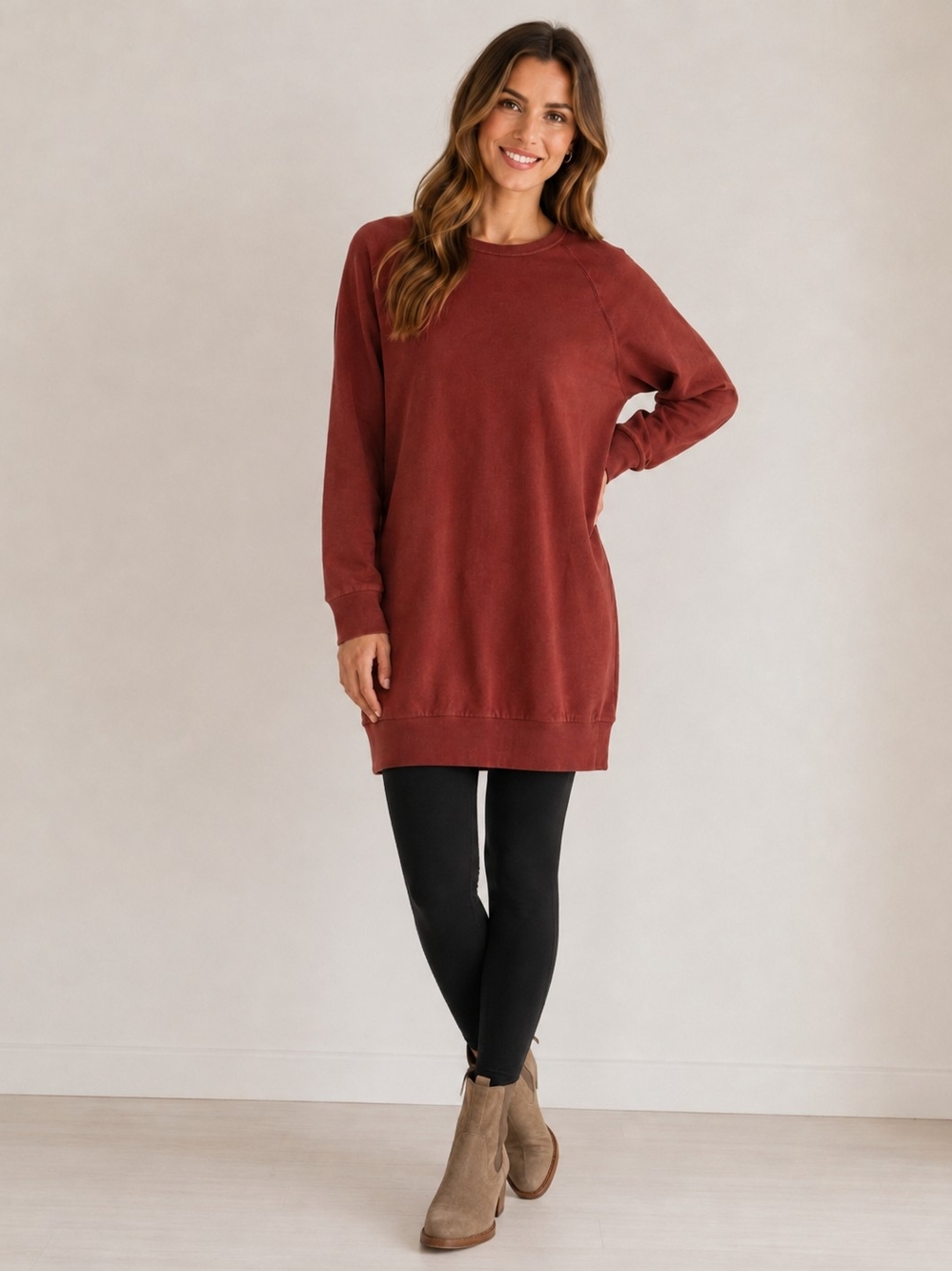 GAP Washed Rust Long-Sleeve Sweatshirt Dress